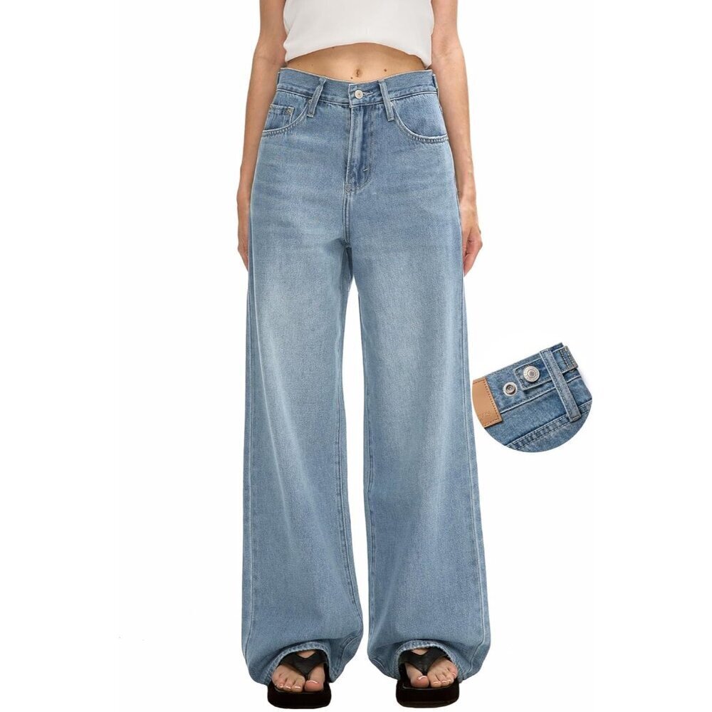 Women's High Waist Baggy Jeans Lightweight Denim Wide Leg Stretchy